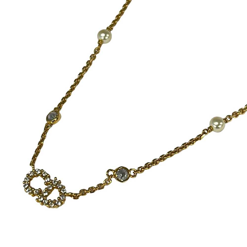 Christian Dior Clair D Lune Necklace Gold Clear Cream Hardware Zirconia Faux